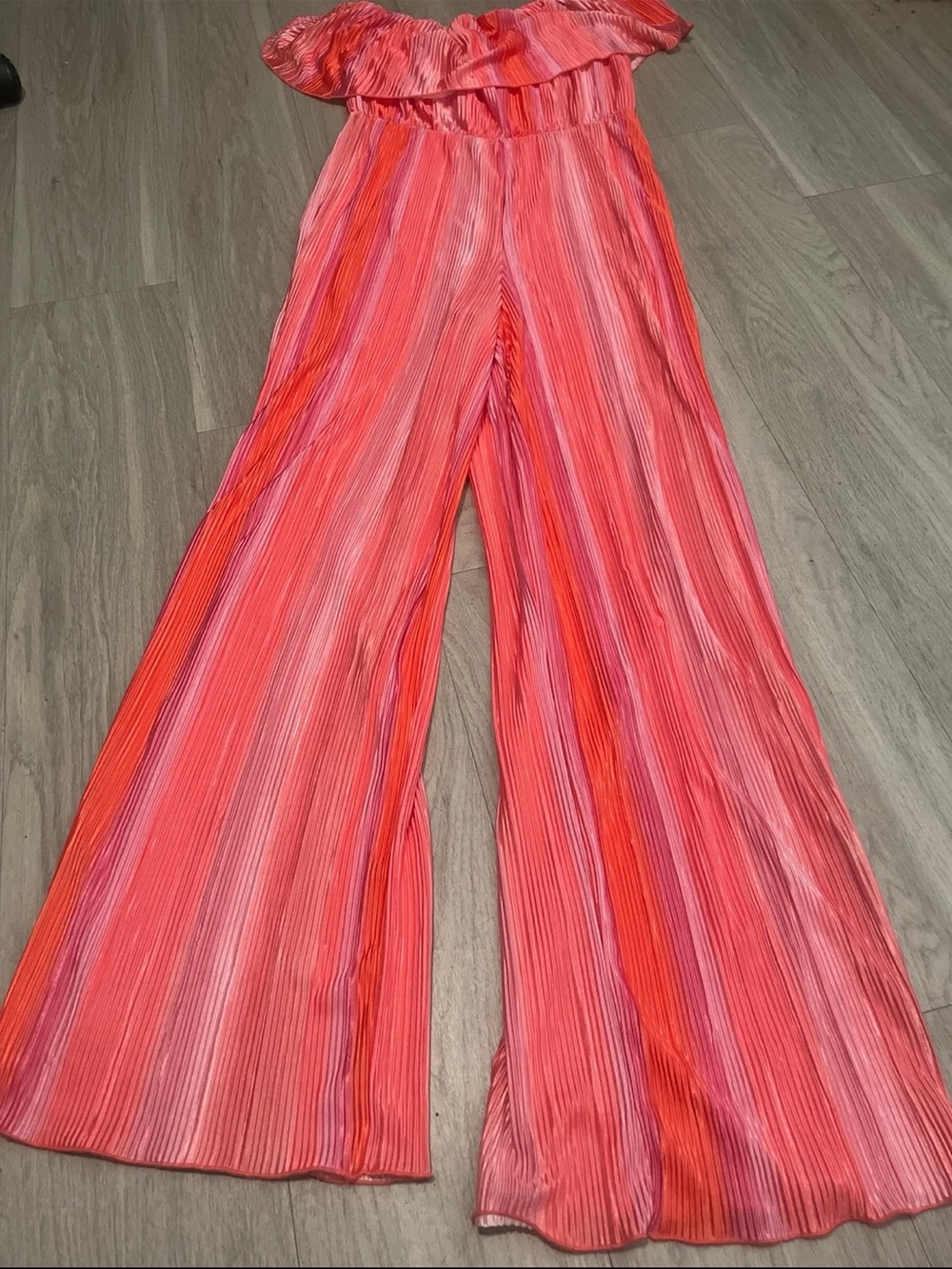 Fashion Nova Coral-Pink Pleated Wide-Leg Jumpsuit
